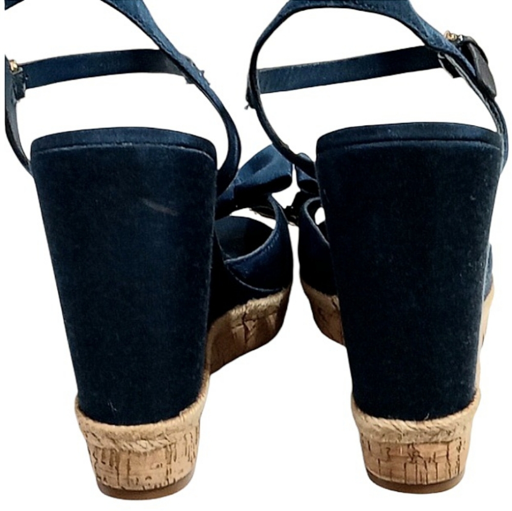 Tory Burch Penny Cork Wedge Sandals in Newport Navy Sz 10 - Picture 14 of 14